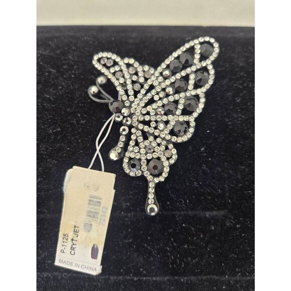 Laila Rowe Black/White Rhinestone Butterfly Brooch Pin - Picture 2 of 6